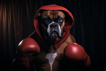 illustration of a dog wearing boxing gloves. Created with Generative AI