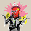 © master1305 - Street style art. Businessman with questioning emotions with colorful doodles. Who am i. Contemporary art collage. Concept of business, achievement, occupation, surrealism. Colorful design