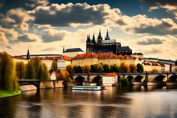 Sticker - Prague castle and Moldau river