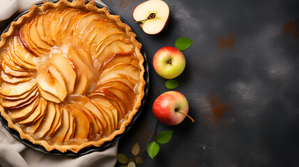 Wall Mural - Fresh baked glazed homemade apple tart pie