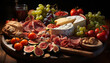 © djvstock - A rustic wood table with a variety of gourmet snacks generated by AI