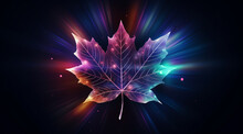 A Stylised Maple Leaf Glowing With Neon Hues Against A Dark Backdrop.