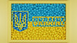3d rendering. The Ukrainian flag. A lot of balloons with the symbol of Ukraine and a call to stop the war in Ukraine. .