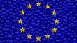 3d rendering. The background of many blue balls forms the flag of the European Union. The idea of unity from a multitude of components.