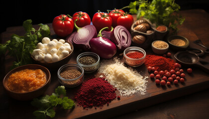 Poster - Fresh vegetable salad on wooden table, healthy and delicious generated by AI