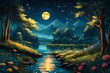 anime artwork Surrealist art landscape of a Cyan [Lilongwe:Wetlands:5], flora, Stars in the sky, side lit, dark black neon hue, contest winner . Dreamlike, mysterious, , symbolic, intricate, detailed 