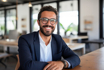 Wall Mural - Portrait of smiling well dressed businessman at the office