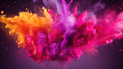 Poster - Colorful holi paint splash on purple background