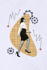 Poster - Creative abstract template graphics collage image of purposeful lady creating successfully working start up isolated purple coloe background