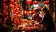 senior asian couple buying decoration for Lunar New Year