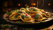 delicious Italian ravioli  modern food photography in rustic style . in detail