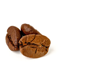 dark roasted coffee beans. isolated on white background.