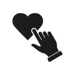 Fototapete - Cursor Click On Heart Shape Button. Human Finger Tap On Heart Silhouette Icon. Like On Social Media App Solid Pictogram. Romantic Love At Valentine's Day Symbol. Isolated Vector Illustration