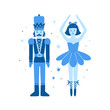 Nutcracker and ballerina cute illustration. Christmas vector clipart with boy and girl