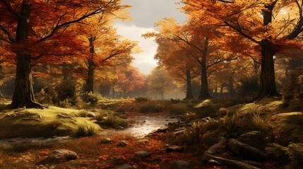 Wall Mural - AI-generated autumnal scene with trees