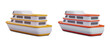 Collection of cruise ship liners in different colors, back view. Maritime adventure, travel on ocean. Vector illustration in 3D style on white background