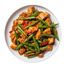 Chicken And Green Bean Stir Fry Isolated On A Transparent Background 