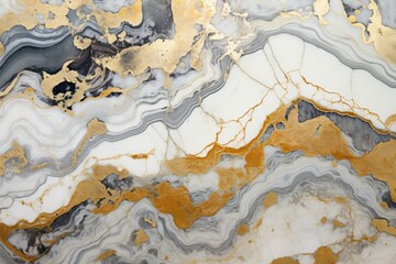  a close up view of a marbled surface with gold and grey colors and a black, white, and grey design on the top of the surface and bottom of the image.