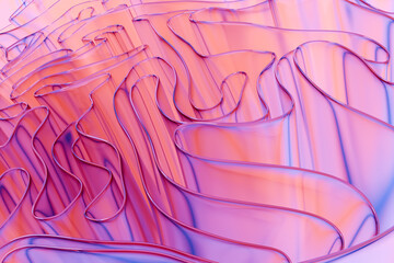 Poster - Glass pink waves, curved transparent layers. Abstract background 3d rendering