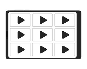 Fototapete - Tablet computer with streaming platform black and white 2D line cartoon object. Movies, channels video tablet screen isolated vector outline item. Watch series monochromatic flat spot illustration