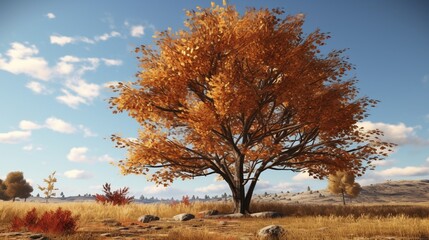 Wall Mural - Beautiful tree in the fall with dried leaves on it