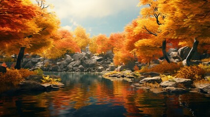 Wall Mural - Experience nature's creation as the landscape is painted in a stunning symphony of colors by brilliant autumn leaves.