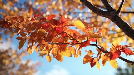 Wall Mural - Fall-colored leaves on a tree