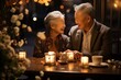 An older Asian couple on a date. Romantic dinner background