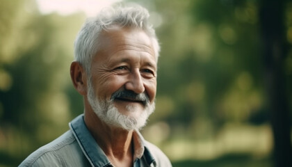 Sticker - Smiling senior man enjoys nature, retirement, and active leisure activity generated by AI