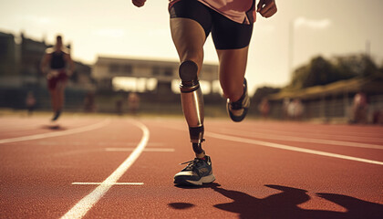 Poster - One young woman running outdoors in sports clothing for wellbeing generated by AI