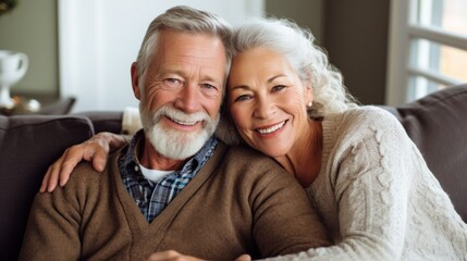 Poster - Comfortable seniors on the couch, enjoying a peaceful moment.