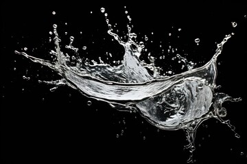  a black and white photo of water splashing on top of each other, with a black back ground and a black back ground with water splashing on top.