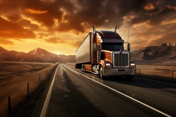 Truck on road in sunset time