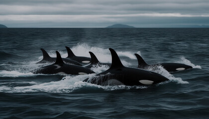 Wall Mural - Majestic humpback breaches, levitating above deep blue African waters generated by AI