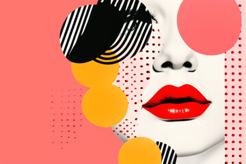 Wall Mural - Modern abstract portrait of a beautiful woman with bright colours and graphic shapes and lines