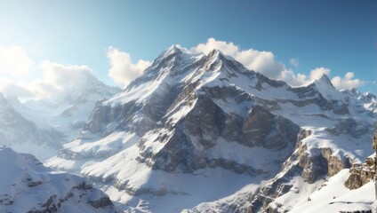 Canvas Print - Panoramic Winter Landscape with Snowcapped Mountains and Scenic Ridge
