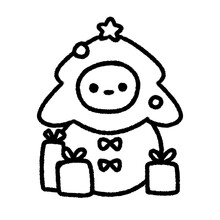 Cute Line Snowman Christmas Tree And GiftDoodle Element, Festival Signs And Symbols, Hand Drawn In Doodle Style