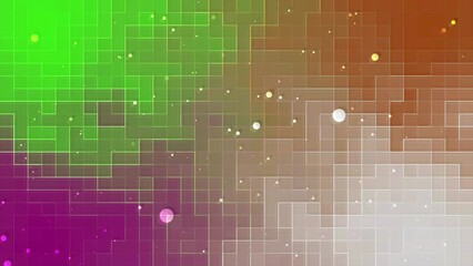 Poster - Technology abstract background with squares and particles movement. Digital square grid and moving particles isolated on gradient background. Pixelated technology background with Colored Squares