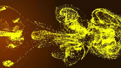 Aufkleber - yellow fluid particle dots are flowing in the animated video. animation of glowing fluid particles f