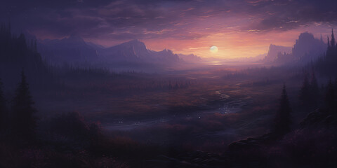 Canvas Print - Darkened realistic sunset art