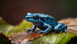 Small, cute, poisonous frog sitting on leaf in terrarium generated by AI