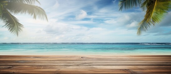 Canvas Print - Beautiful landscape view blue sea from wooden pier on the tropical beach. AI generated