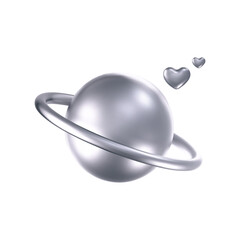 Wall Mural - 3d chrome galaxy planet icon with hearts in y2k style isolated on white background. render of 3d sil