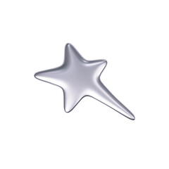 Wall Mural - 3d chrome falling or flying star in y2k futuristic style isolated on white background. render 3d sil