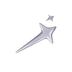 Wall Mural - 3d chrome falling or flying star in y2k futuristic style isolated on white background. render 3d sil