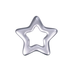 Wall Mural - 3d chrome outline star in y2k futuristic style isolated on white background. render 3d cyber chrome 