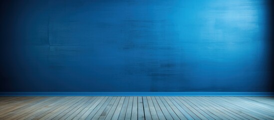 Poster - Modern empty room interior design with wooden floor and blue wall. AI generated