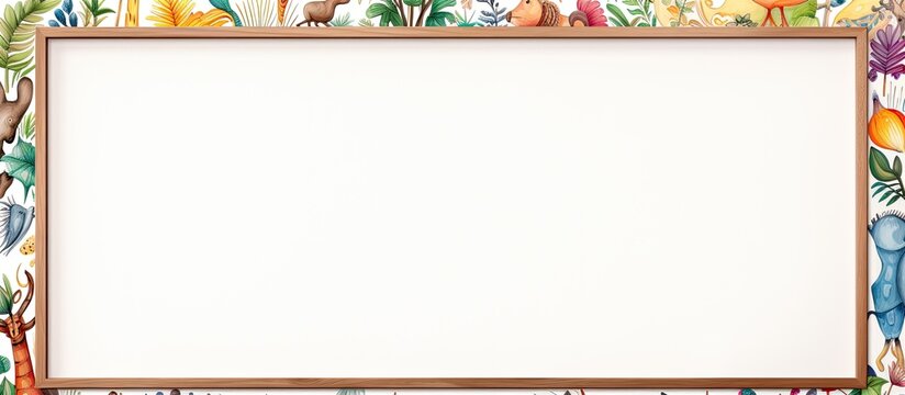 In an artfully crafted design, a wooden border encloses a white space printed with a colorful alphabet, creating an isolated oasis of creative learning amidst the chaos of text and lines.