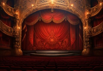 Wall Mural -  a stage with a red curtain and a stage with a red curtain and a stage with a red curtain and a stage with a red curtain.