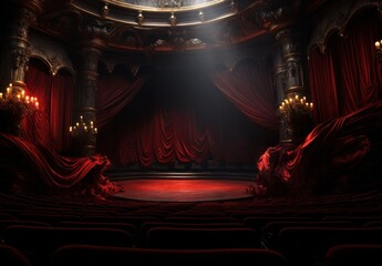Wall Mural -  an empty stage with a red curtain and a stage light in the middle of the stage with a red curtain on the stage.